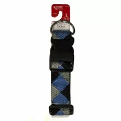 Master PawsÂ® Adjustable Blue & Black Patterned Nylon Dog Collar - Large